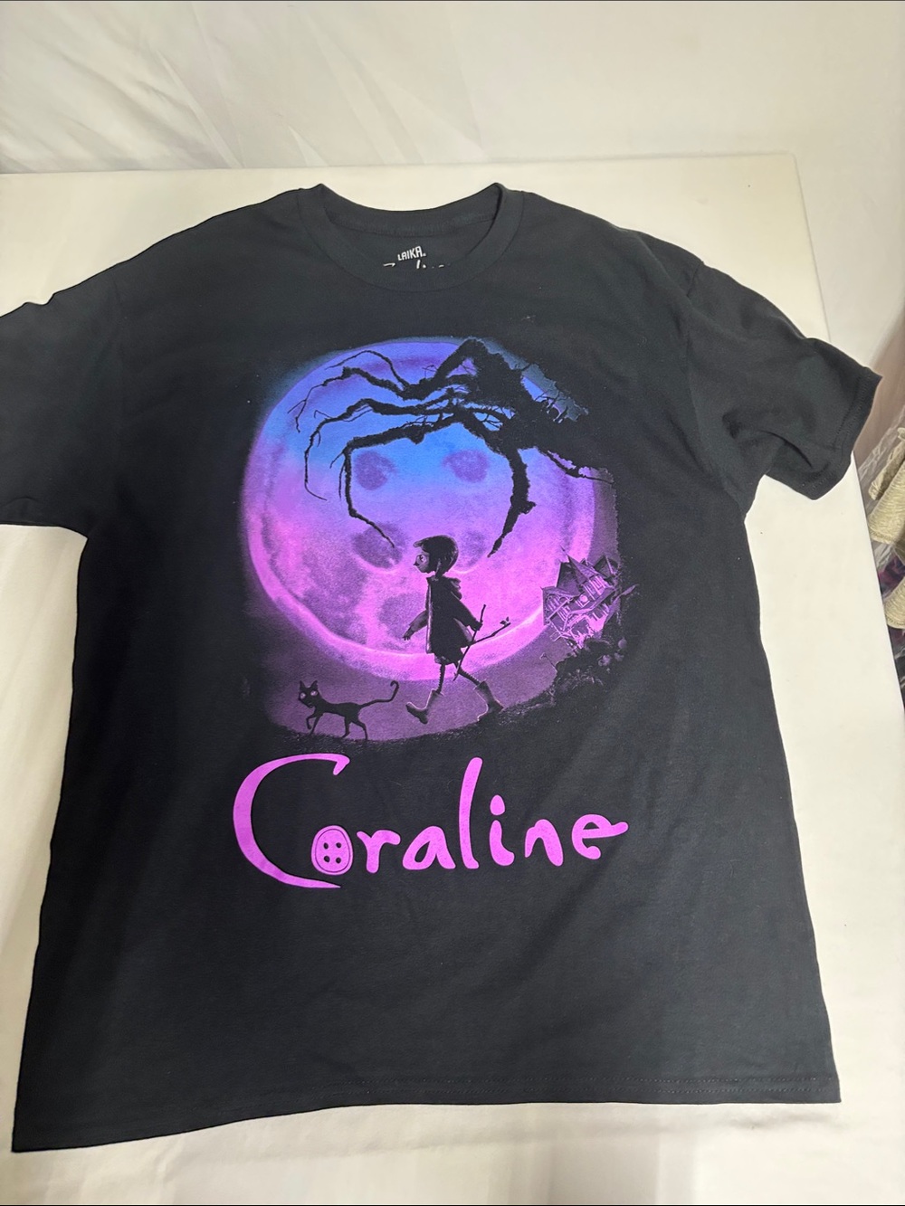 Official Coraline LAIKA Movie Graphic Tee 2023 Black 100% Cotton Adult Large